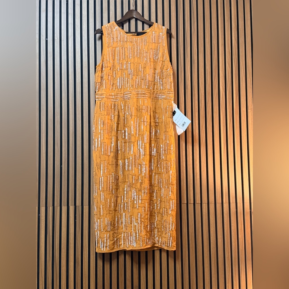 Mac Duggal Orange and Gold Midi Dress - Picture 2 of 8